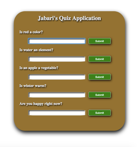 Quiz Form Application built using HTML5, CSS3 and JavaScript.