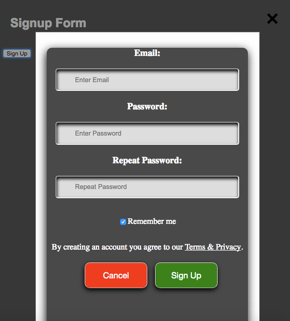 Signup Modal Form Application.